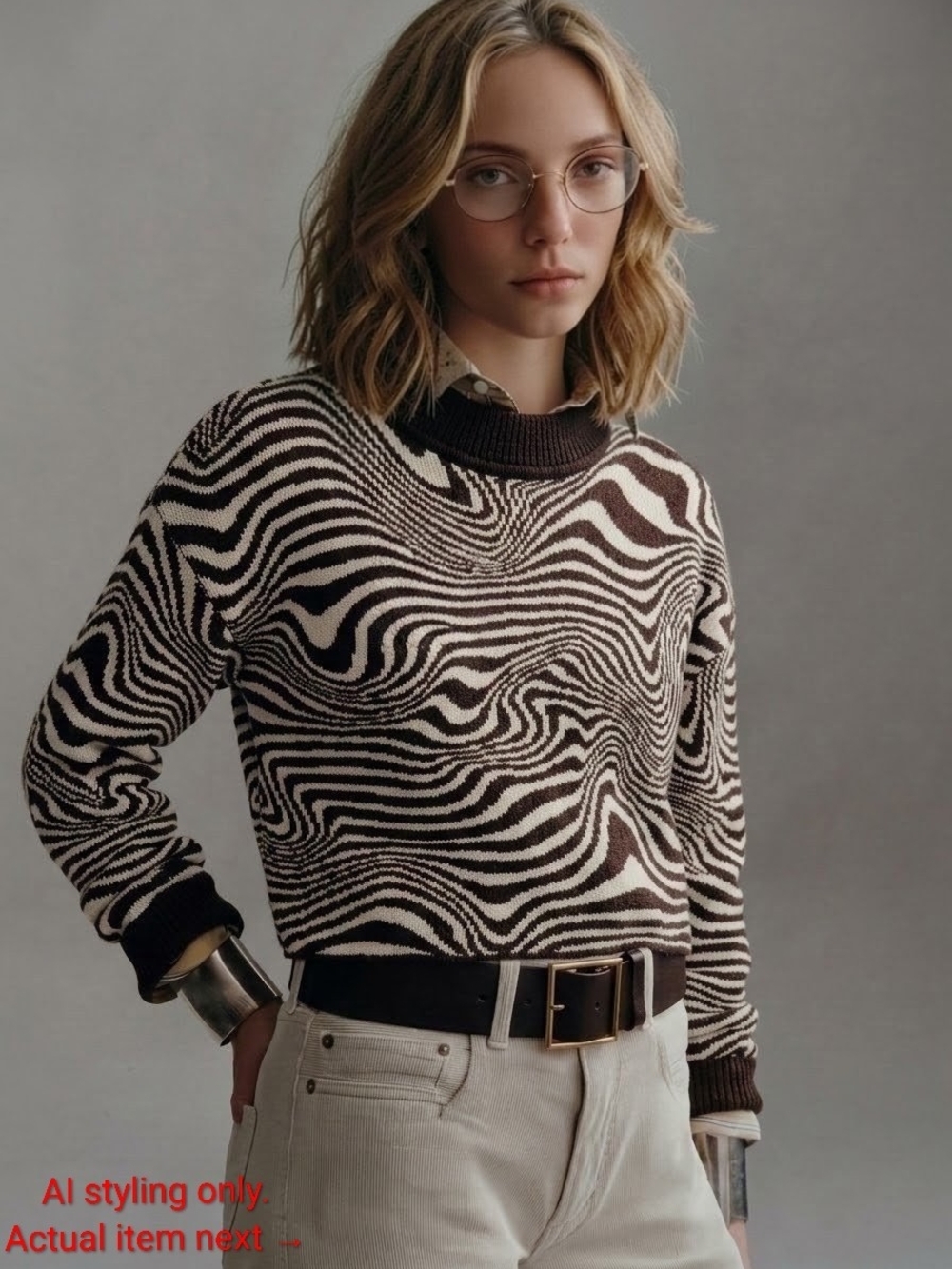 Divided H&m (Brown & Cream) Zebra Wave Crewneck Sweater